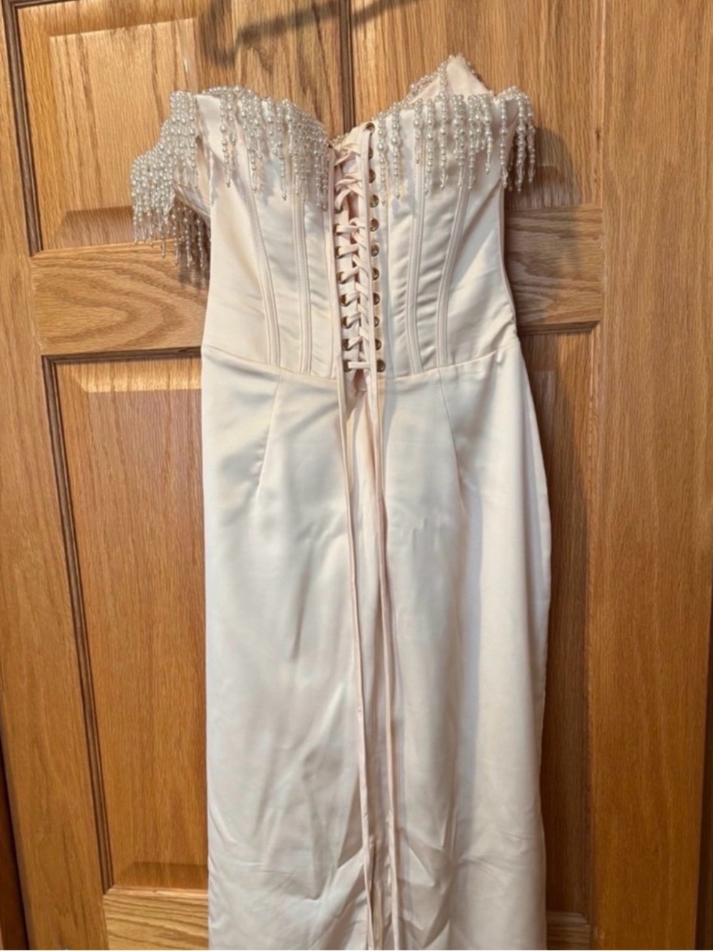 House of CB Ivory Strapless Pearl-Trim Midi Dress - Picture 4 of 7